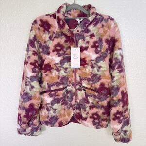 Johnny Was CALME Jacket Womens Large Fleece Bomber Watercolor Floral Boho Coat